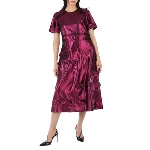 Burberry Carmelita Magenta Metallic Silk-Blend Midi Dress – US Size 10
